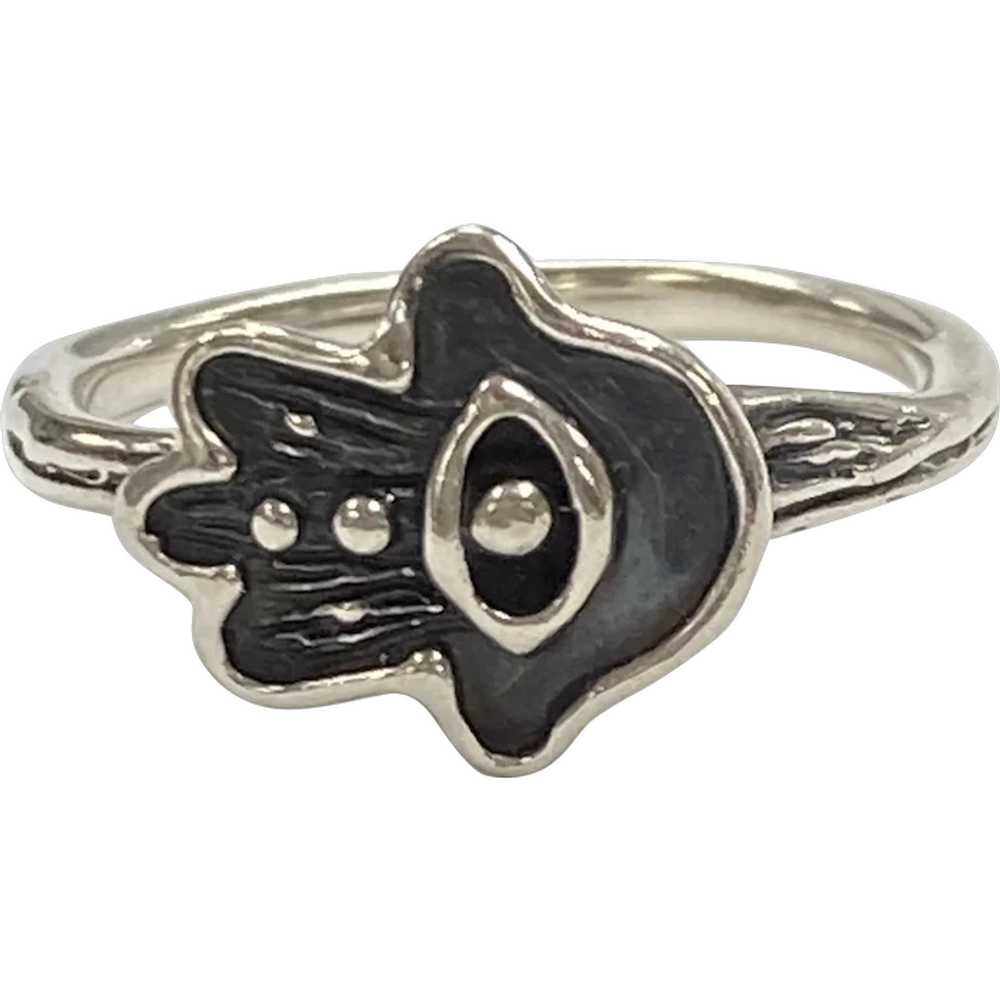 Hamsa Hand Lucky Eye Vintage Ring Sterling Silver… - image 1