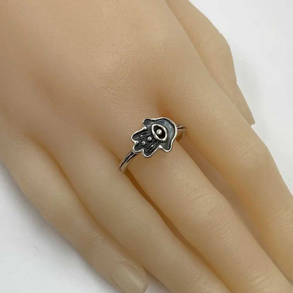 Hamsa Hand Lucky Eye Vintage Ring Sterling Silver… - image 4