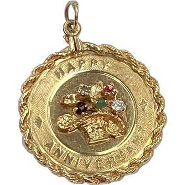 Happy Anniversary Jeweled Vintage Charm 14K Gold