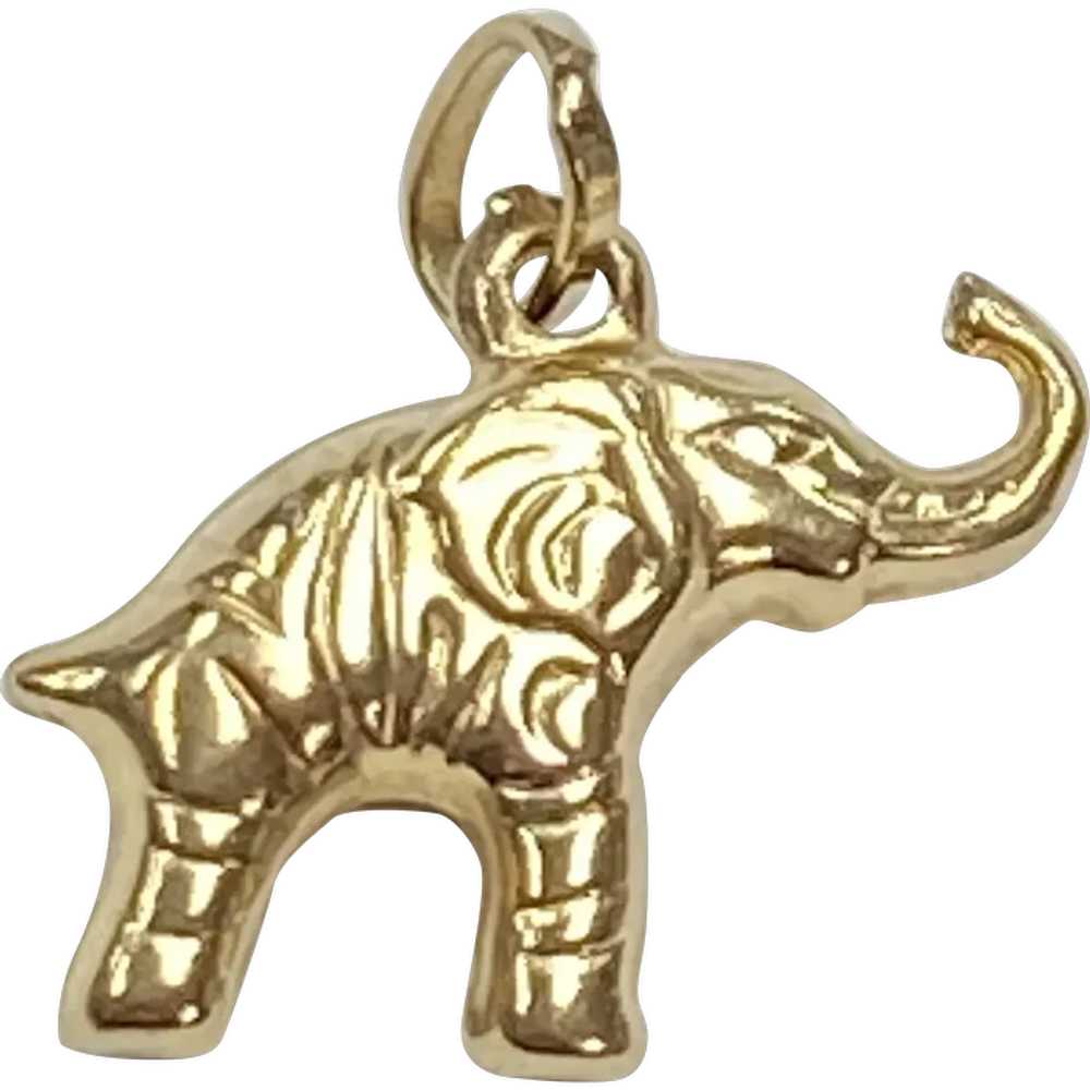Lucky Elephant Vintage Charm 14K Gold Three-Dimen… - image 1