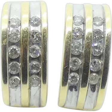 Diamond .10 ctw Half Hoop Earrings 14k Gold Two-T… - image 1