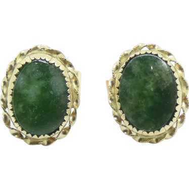 Jade Oval Stud Earrings 14k Yellow Gold
