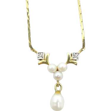 Cultured Pearl Drop Necklace 14k Yellow Gold - image 1