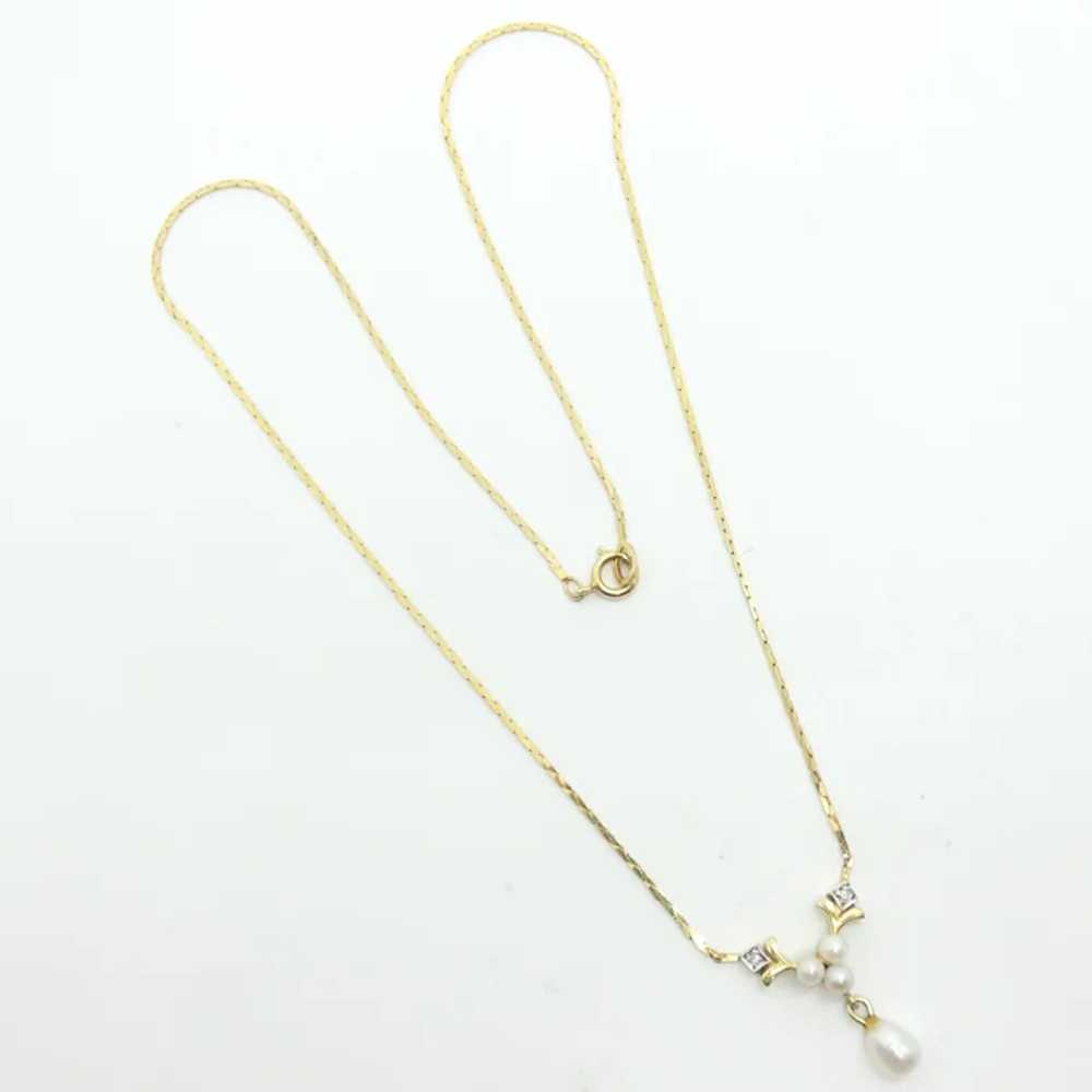 Cultured Pearl Drop Necklace 14k Yellow Gold - image 3