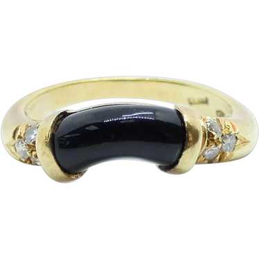 .12 ctw Diamond & Onyx Wave Ring 18k Yellow Gold