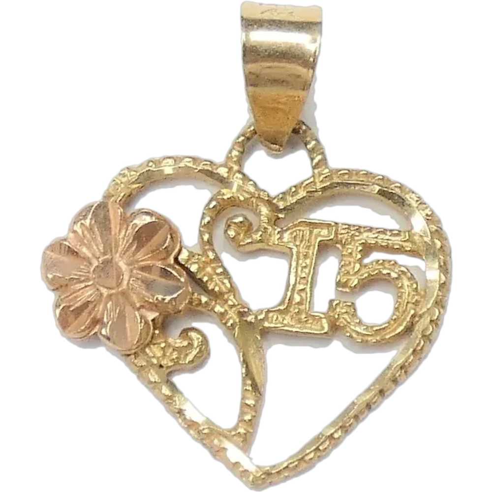 Charlie and Co Jewelry | Gold Sweet 15 Heart Pendant Three-Tones | 14K Gold 15 Years Pendant Pendant + 22” Box Chain
