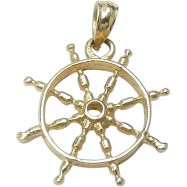 Nautical Ship Wheel Pendant / Charm 14k Yellow Gol