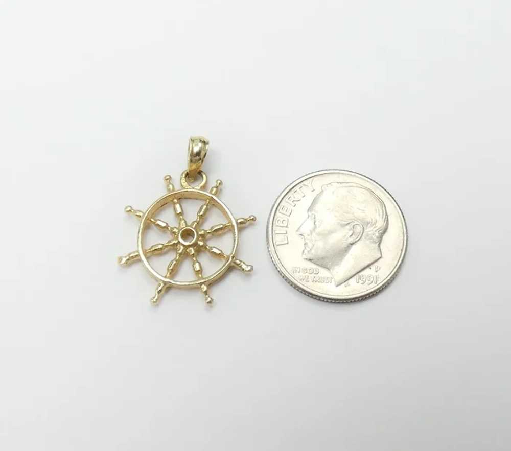 Nautical Ship Wheel Pendant / Charm 14k Yellow Go… - image 2