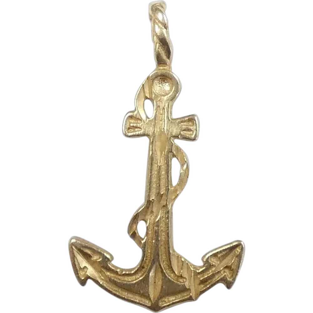 Nautical Anchor Pendant / Charm 14k Yellow Gold - image 1