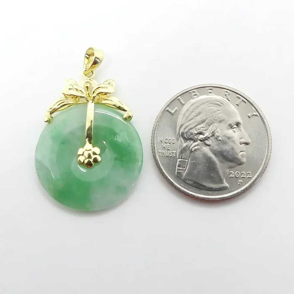 Floral Bi-Disk Jade Pendant 14K Yellow Gold - image 2