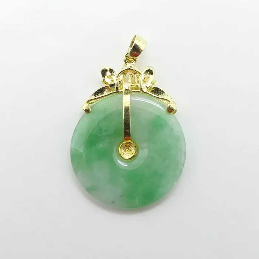 Floral Bi-Disk Jade Pendant 14K Yellow Gold - image 3