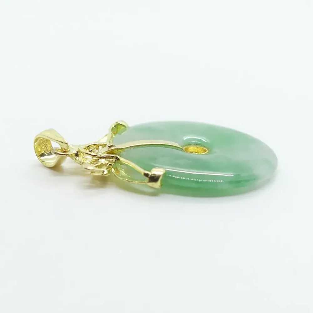 Floral Bi-Disk Jade Pendant 14K Yellow Gold - image 4