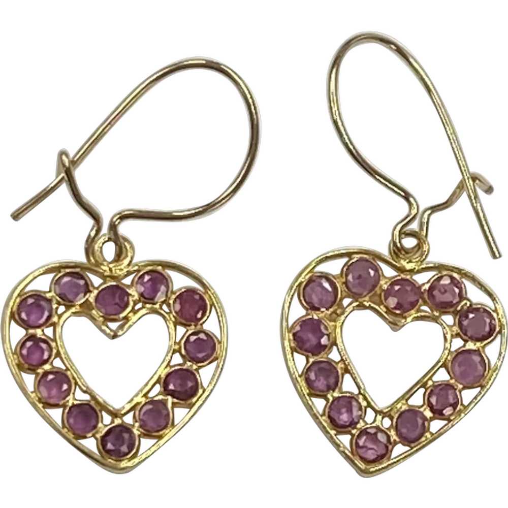 Vintage Ruby Heart Dangle Earrings .96 Carat tw 1… - image 1