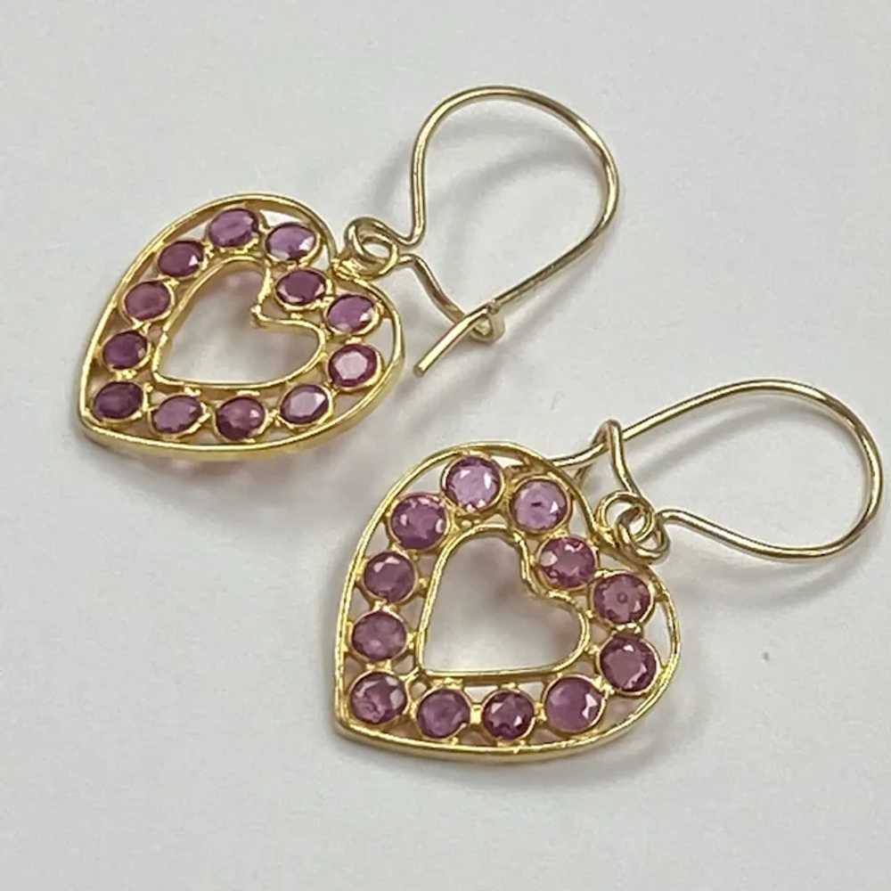 Vintage Ruby Heart Dangle Earrings .96 Carat tw 1… - image 2