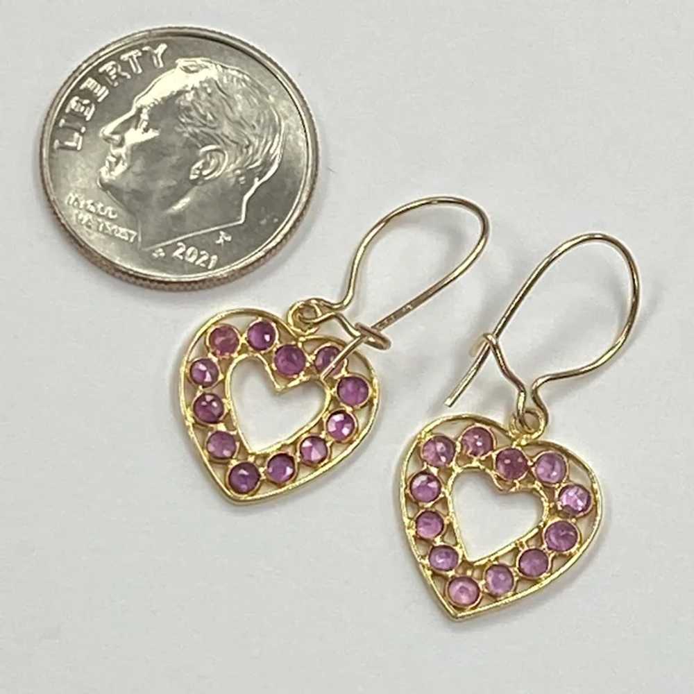 Vintage Ruby Heart Dangle Earrings .96 Carat tw 1… - image 3