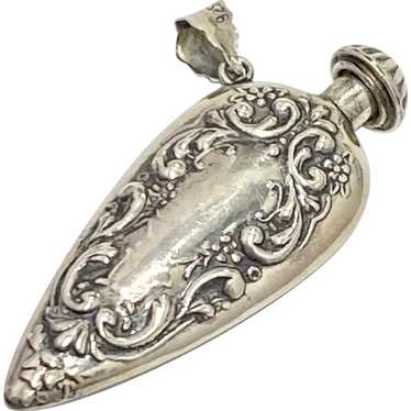 Ornate Repousse Perfume Flask Pendant Sterling Sil