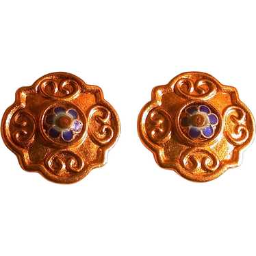 Enamel Floral and Gold-toned Metal Vintage Post E… - image 1