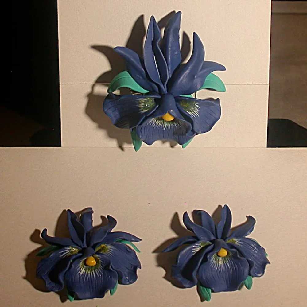 Large Orchid Pin and Earrings, Vintage 1980s, Han… - image 2