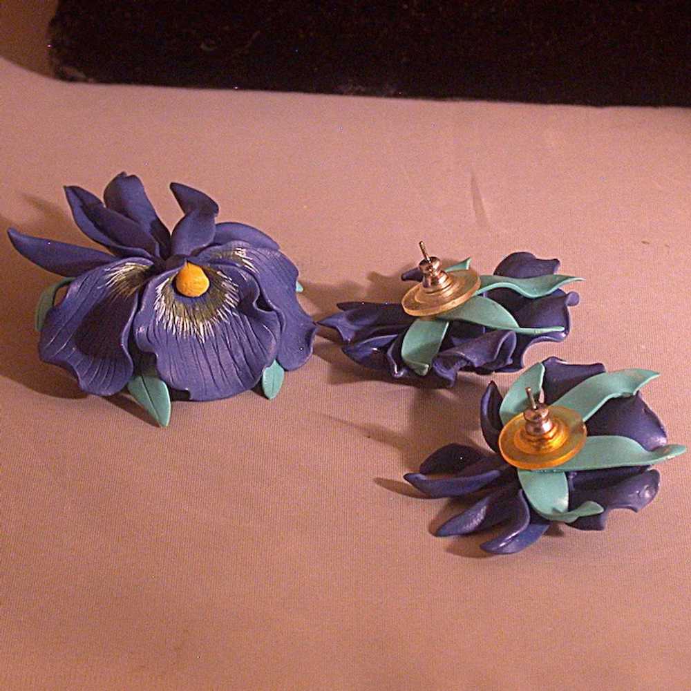 Large Orchid Pin and Earrings, Vintage 1980s, Han… - image 7