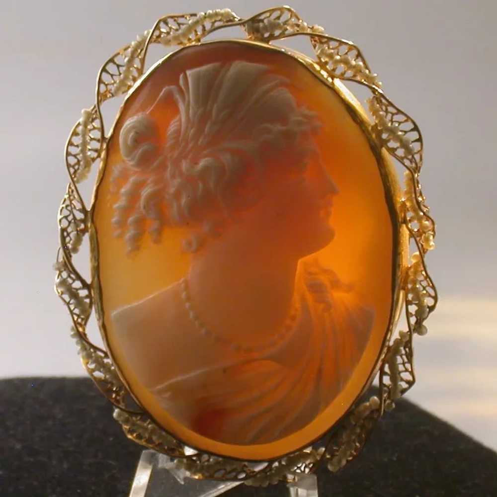 Antique Shell Cameo of Ceres, 10K Gold and Seed P… - image 4