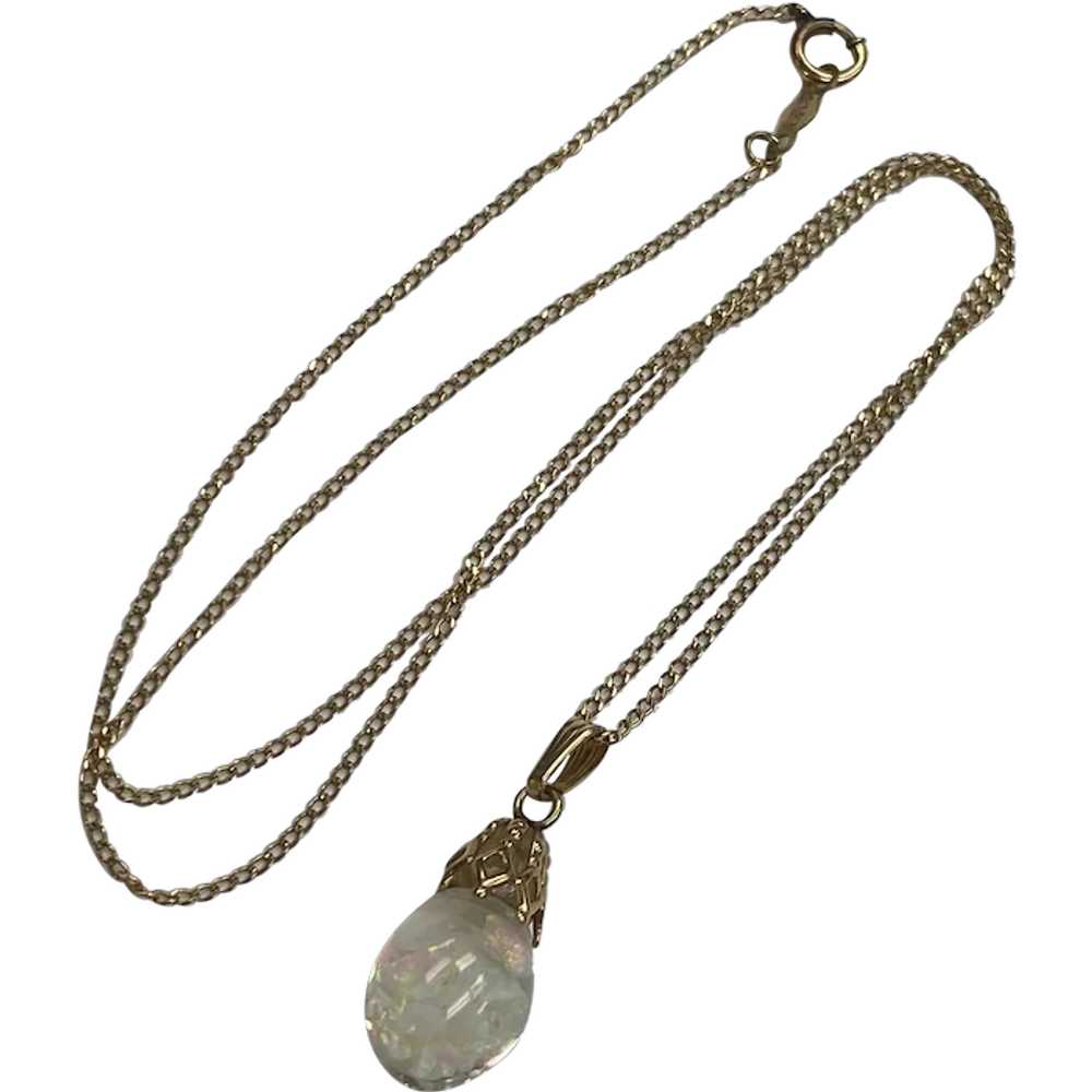 Floating Opal Vintage Pendant Necklace 14K Gold - image 1