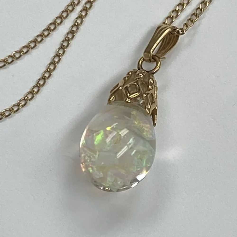 Floating Opal Vintage Pendant Necklace 14K Gold - image 2
