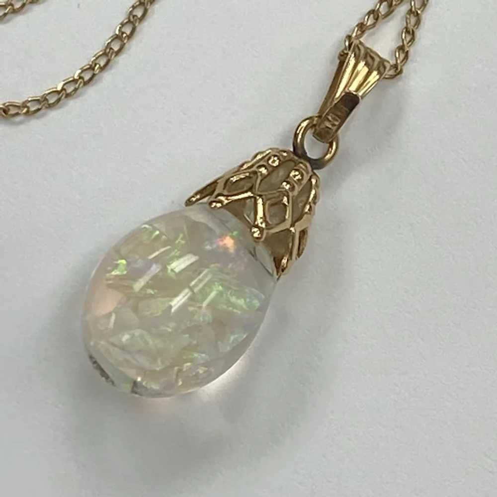Floating Opal Vintage Pendant Necklace 14K Gold - image 3