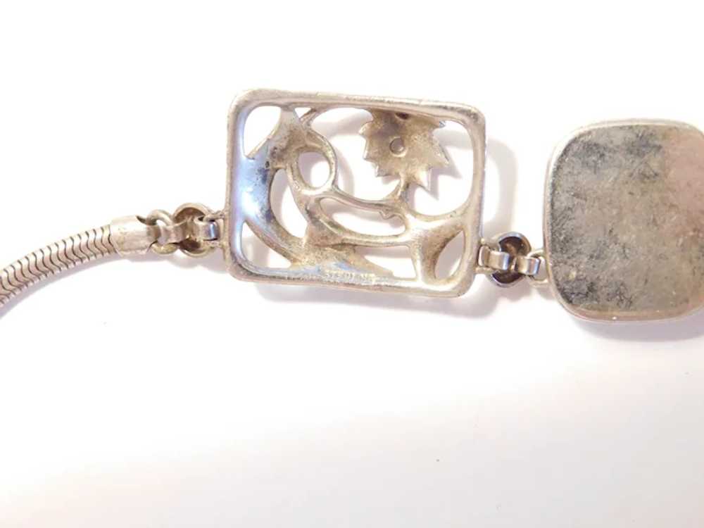 Edwardian Onyx Floral Panel Necklace Sterling Sil… - image 4