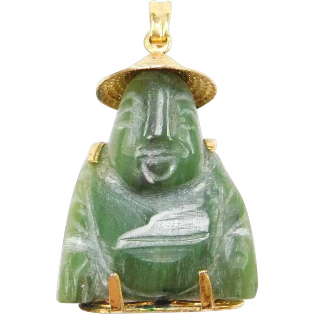 18k Gold Jade Buddha Charm Happiness Kanji - image 1