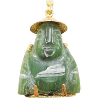 18k Gold Jade Buddha Charm Happiness Kanji