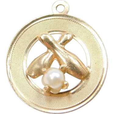 14k Gold Cultured Pearl Bowling Pins Charm - image 1