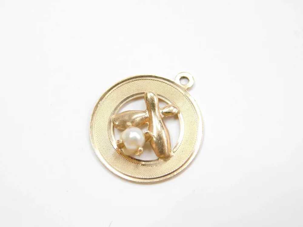 14k Gold Cultured Pearl Bowling Pins Charm - image 3