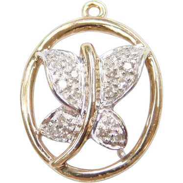 14k Gold Diamond Butterfly Charm - image 1
