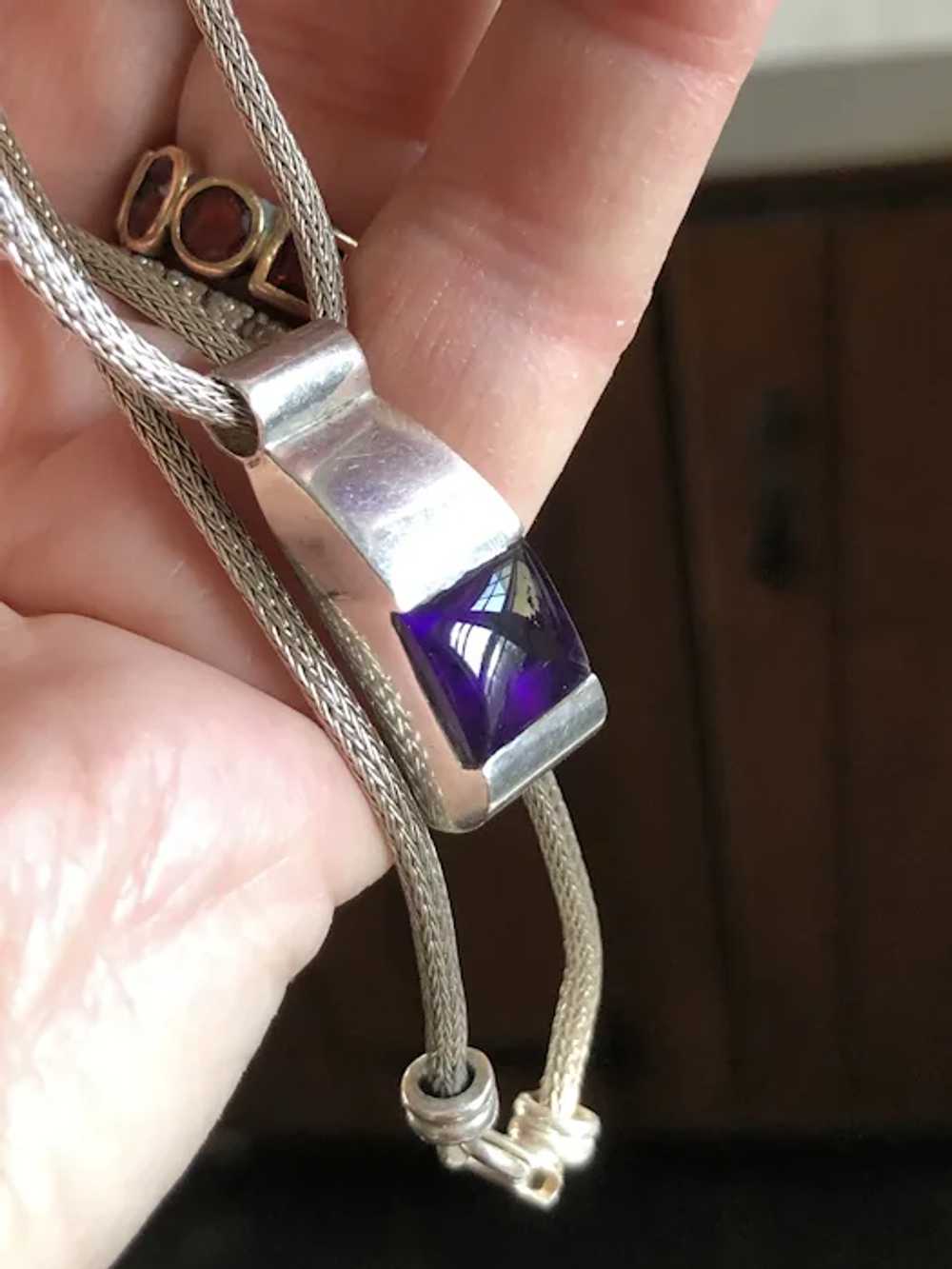 Sterling Silver & Amethyst Modernist Drop Necklac… - image 2