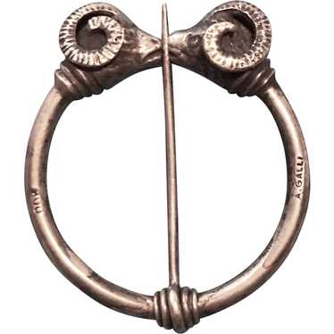 Penannular 800 Silver Brooch -Double Ram's Heads … - image 1