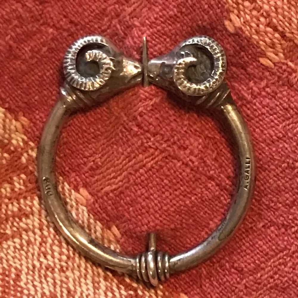 Penannular 800 Silver Brooch -Double Ram's Heads … - image 3