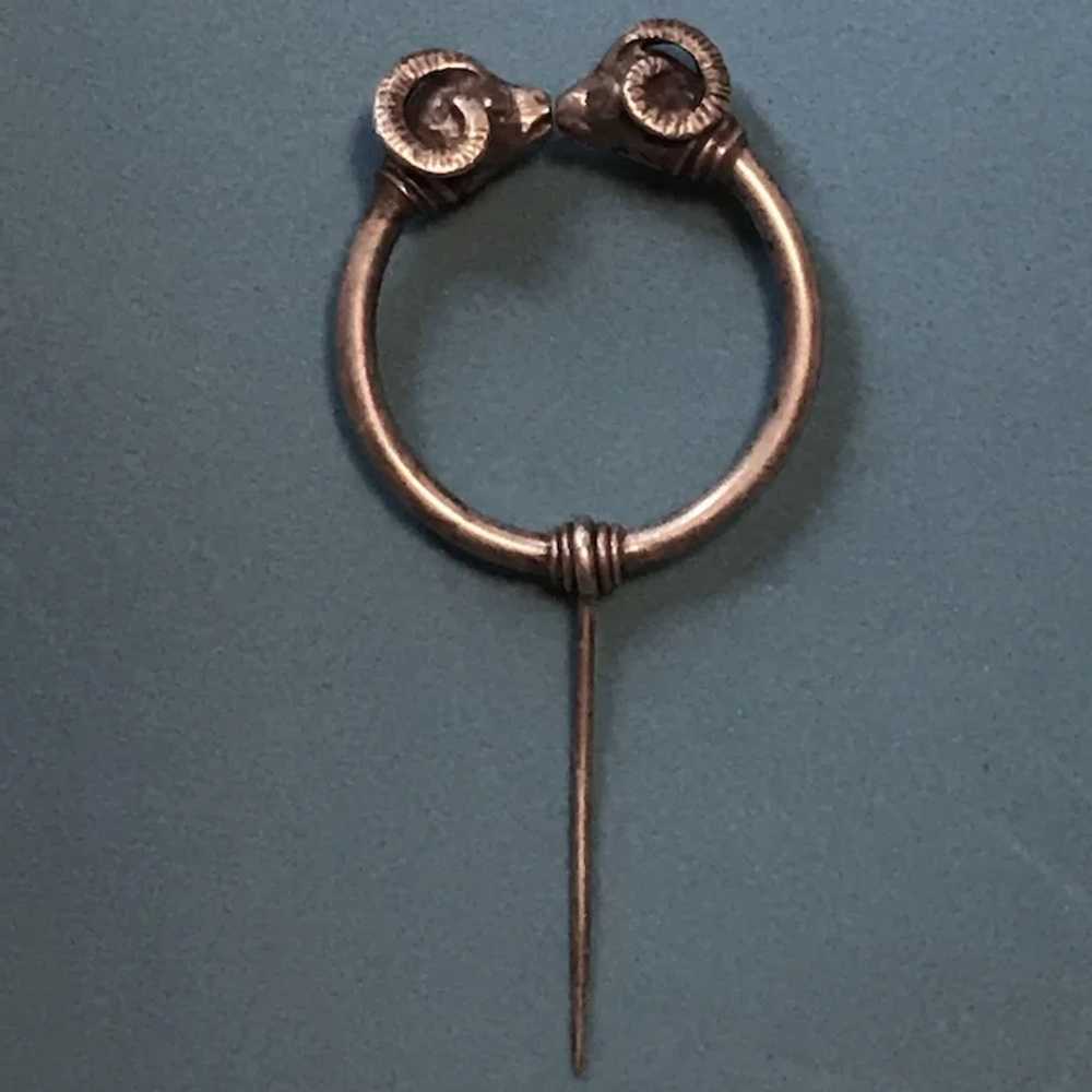 Penannular 800 Silver Brooch -Double Ram's Heads … - image 4