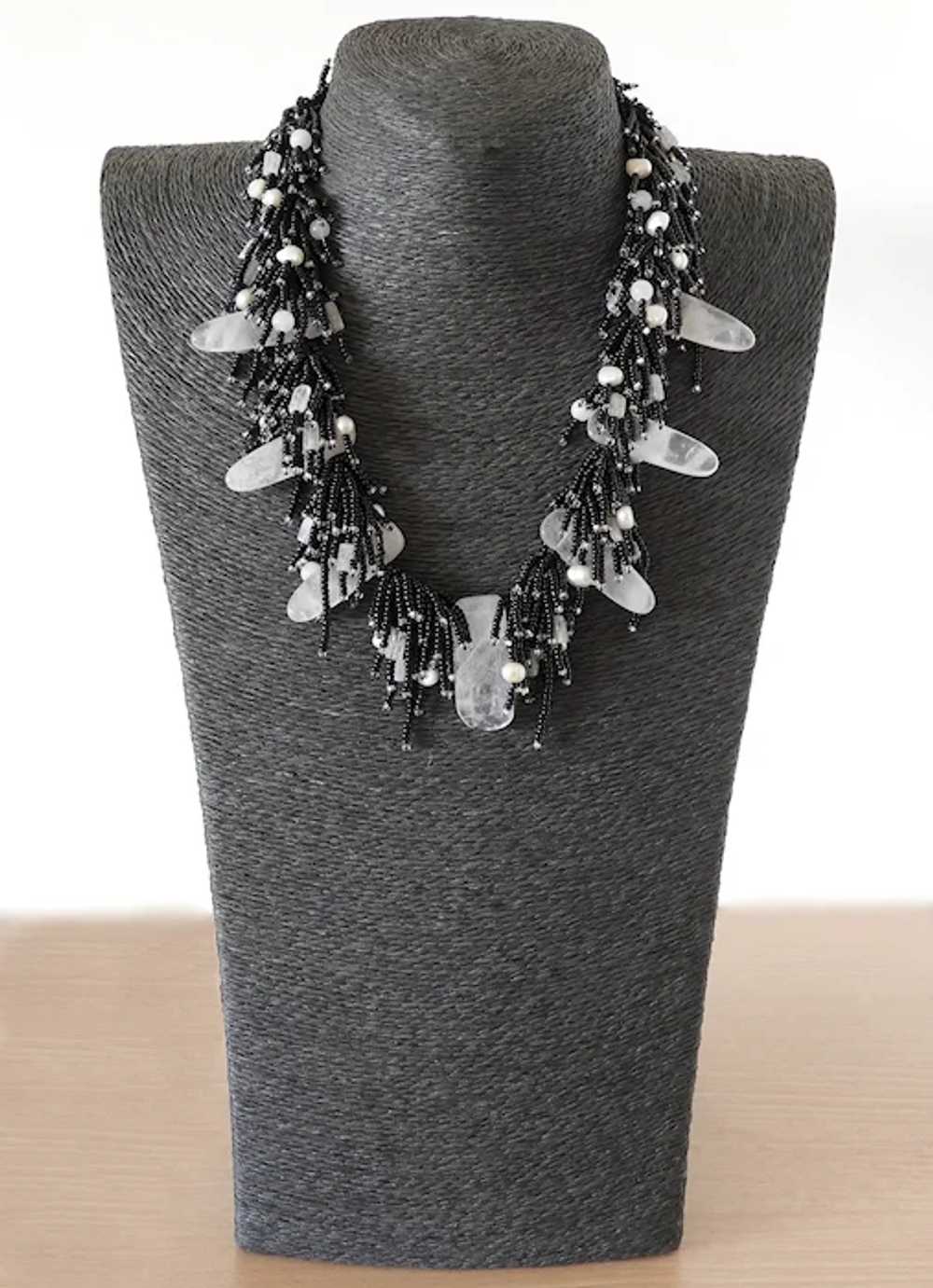 Rose Quartz Necklace with Black Seed Beads, cultu… - image 2