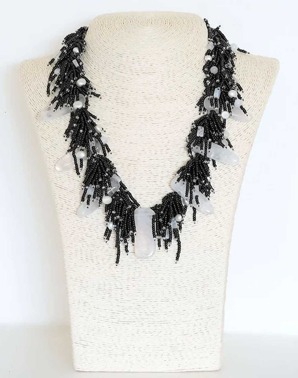 Rose Quartz Necklace with Black Seed Beads, cultu… - image 3