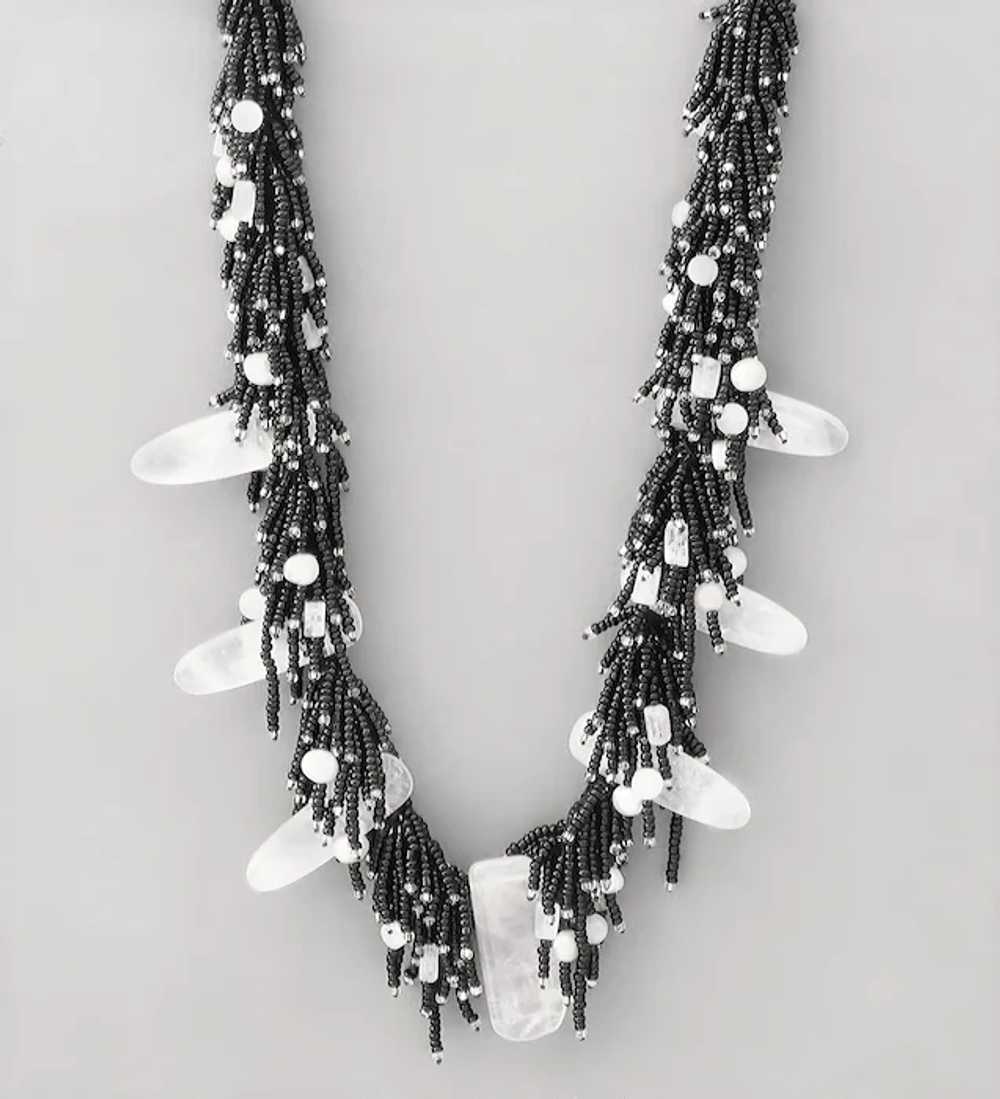 Rose Quartz Necklace with Black Seed Beads, cultu… - image 4