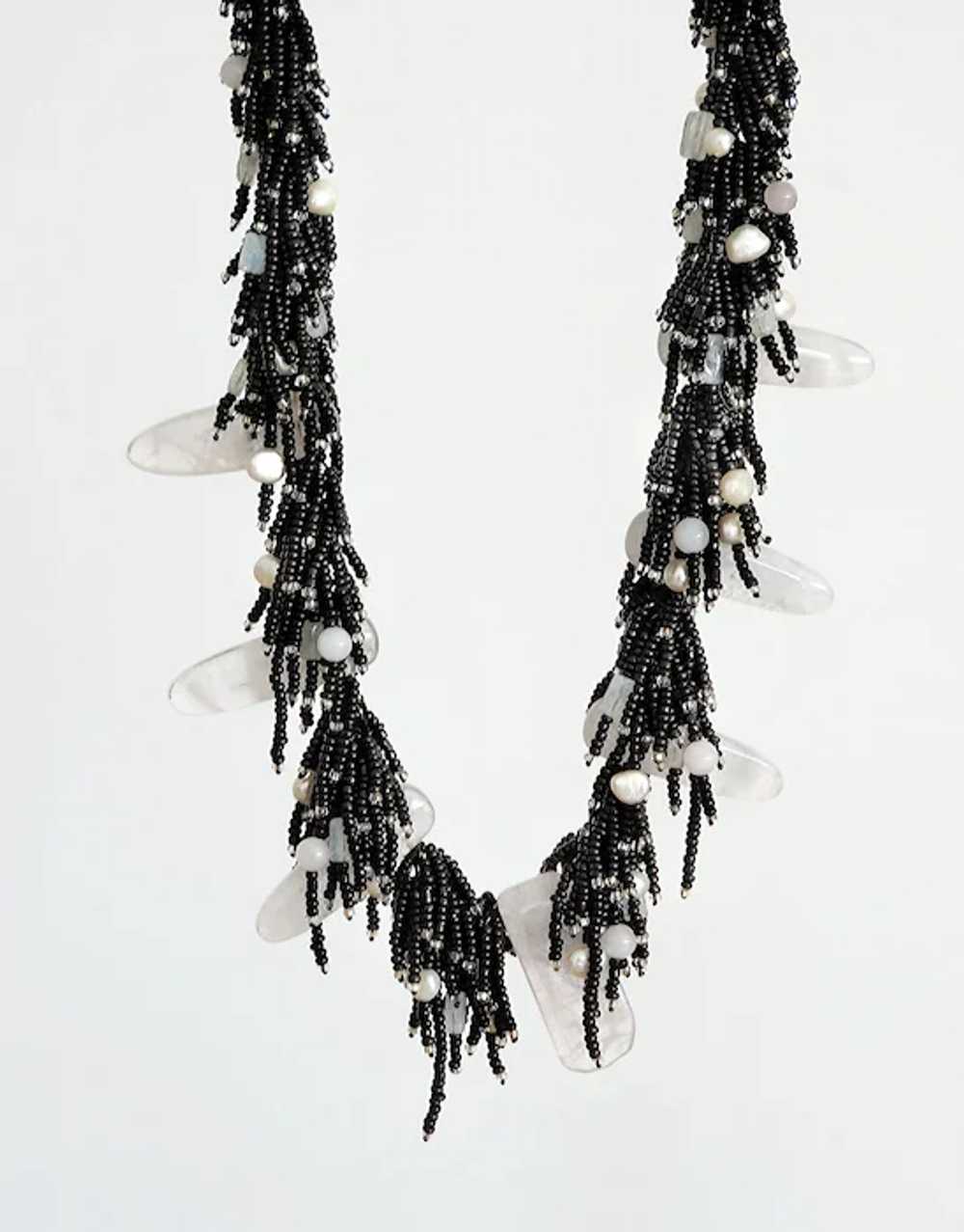 Rose Quartz Necklace with Black Seed Beads, cultu… - image 5