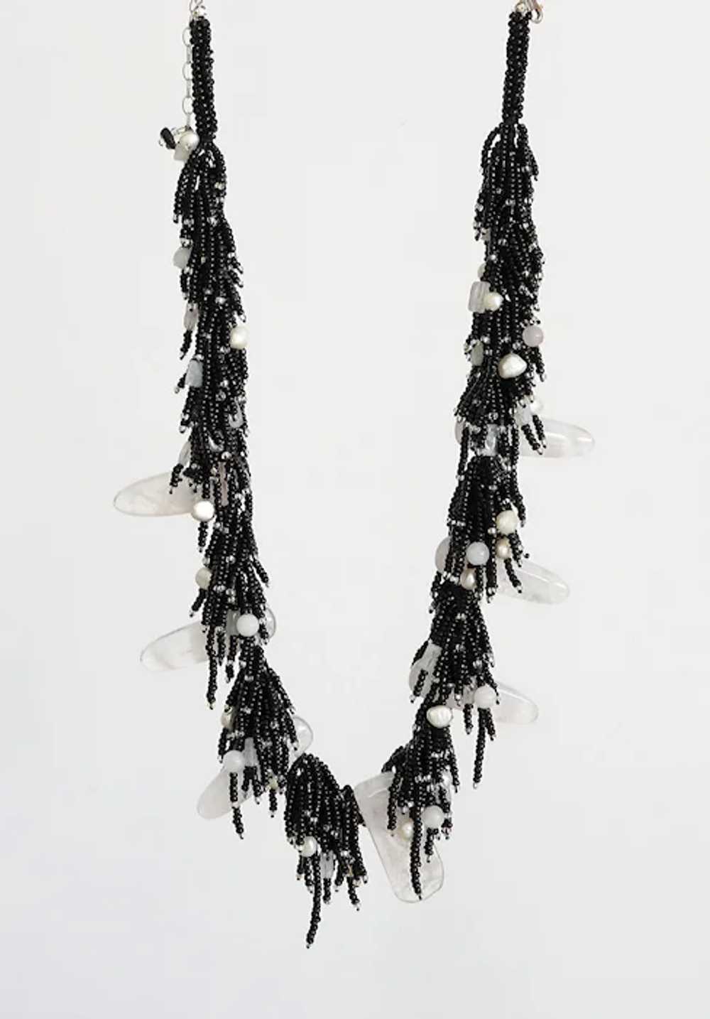 Rose Quartz Necklace with Black Seed Beads, cultu… - image 6