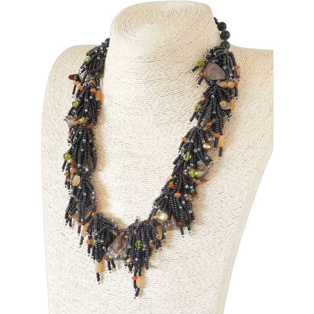 Bronze Mother of Pearl Necklace with Yellow Avent… - image 1