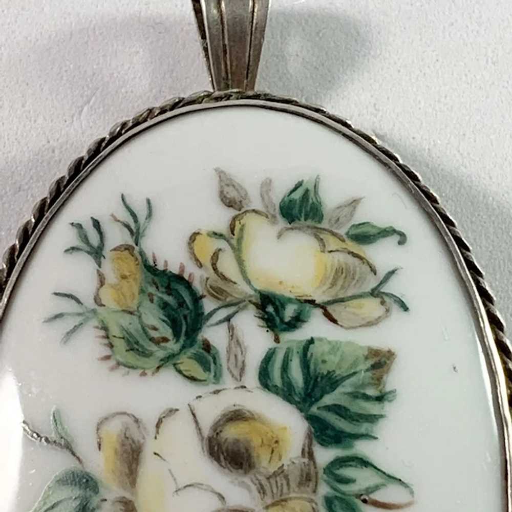 Sweden early 1900 Solid Silver Painted Porcelain … - image 3