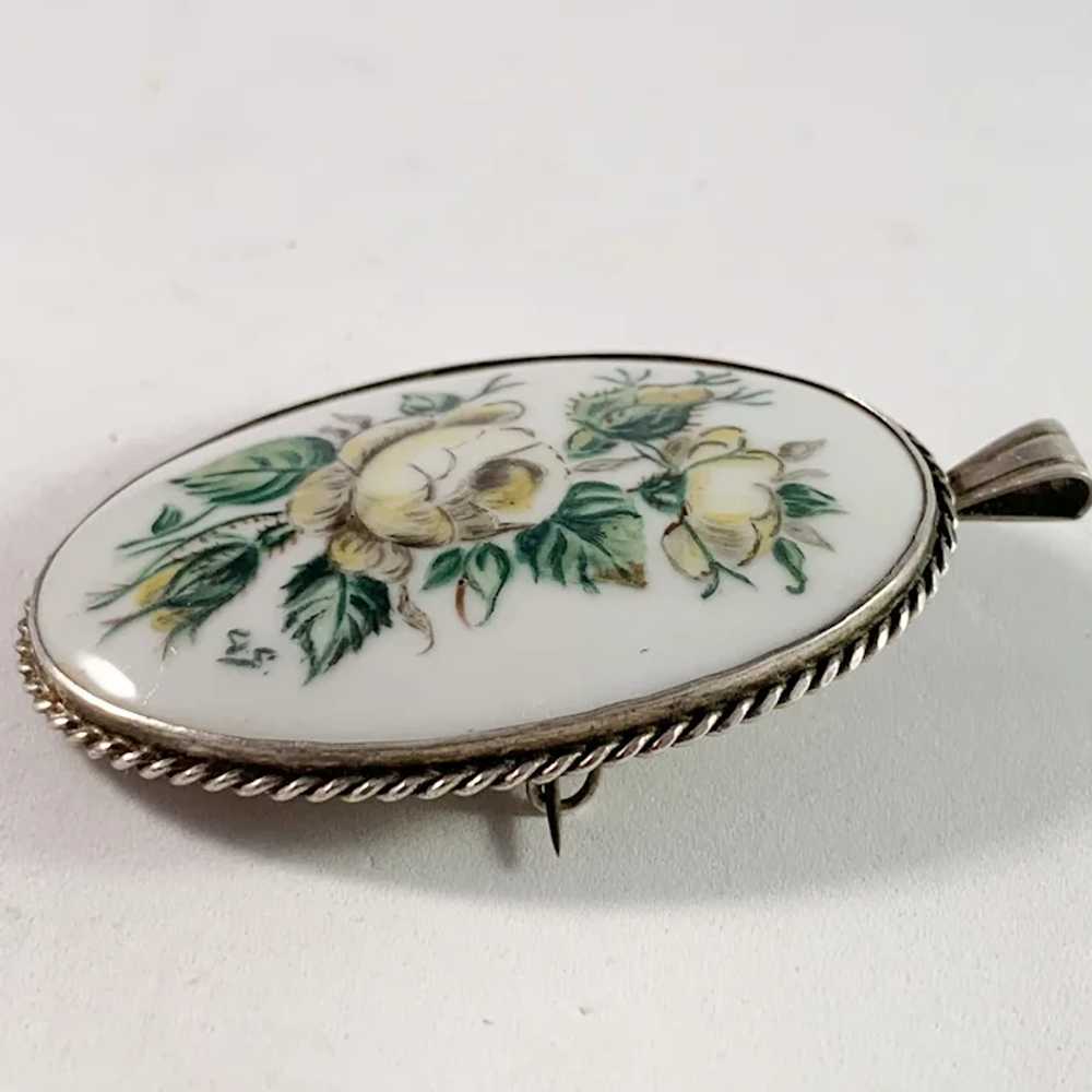 Sweden early 1900 Solid Silver Painted Porcelain … - image 4