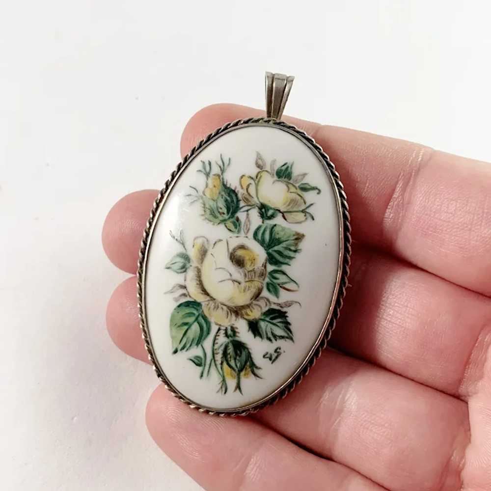 Sweden early 1900 Solid Silver Painted Porcelain … - image 8