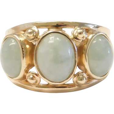 Three Stone Jade Ring 14k Gold
