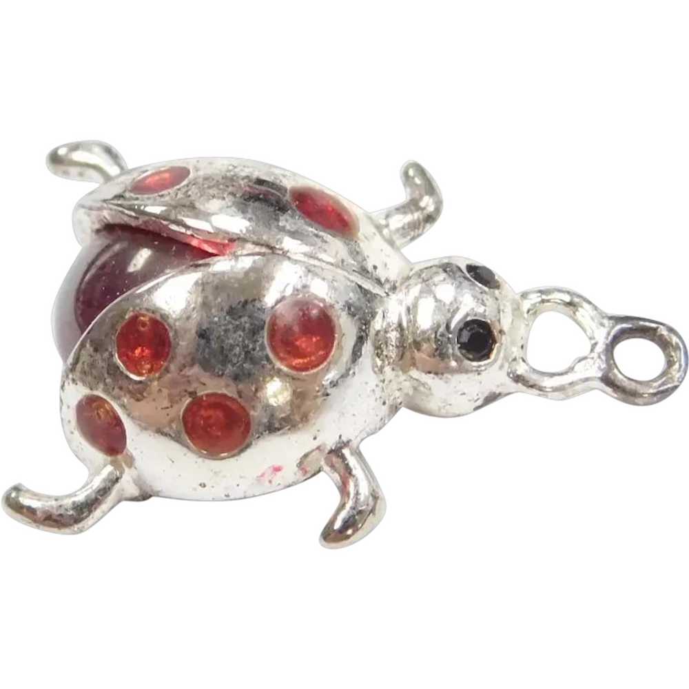 Sterling Silver Red and Black Glass Ladybug Charm - image 1