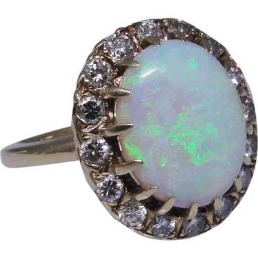 Natural Opal and diamond ring, 14kt yellow gold, … - image 1