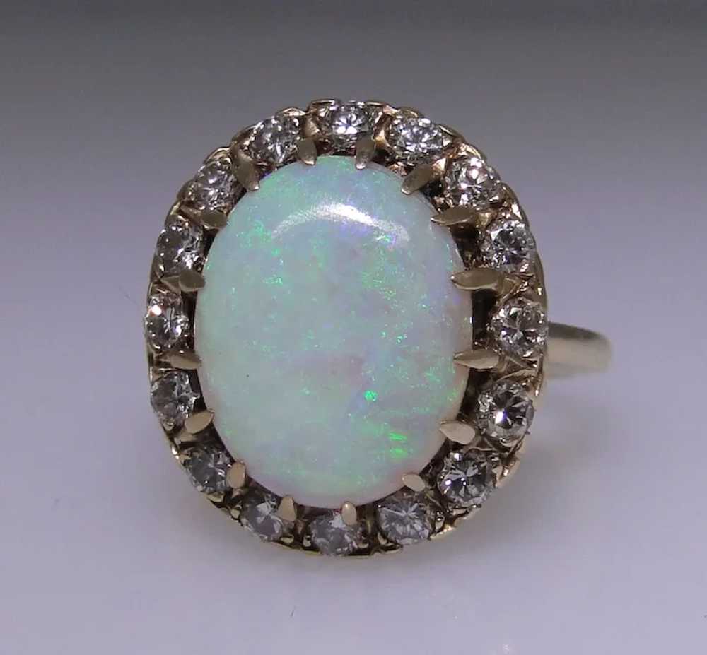 Natural Opal and diamond ring, 14kt yellow gold, … - image 2